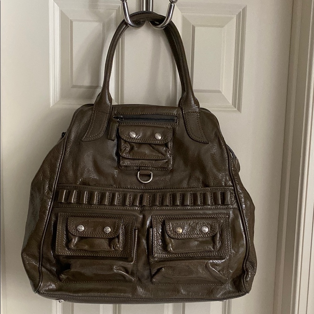 Olive Green Patent Leather Tote Bag